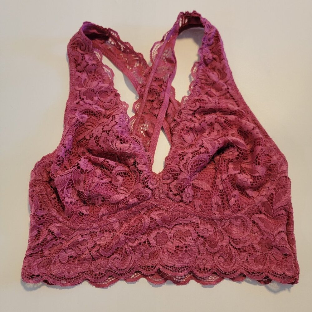 Serra Bra Pink Mauve Lace Wireless Lightly Lined Pullover Bralette Sz S